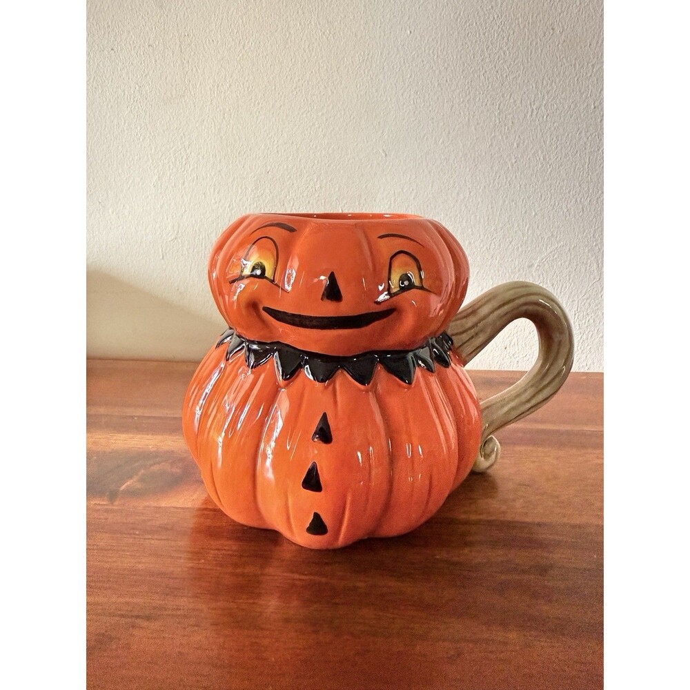 🧡🖤NEW Johanna Parker Ceramic Pumpkin Vintage Nostalgia Halloween Mug